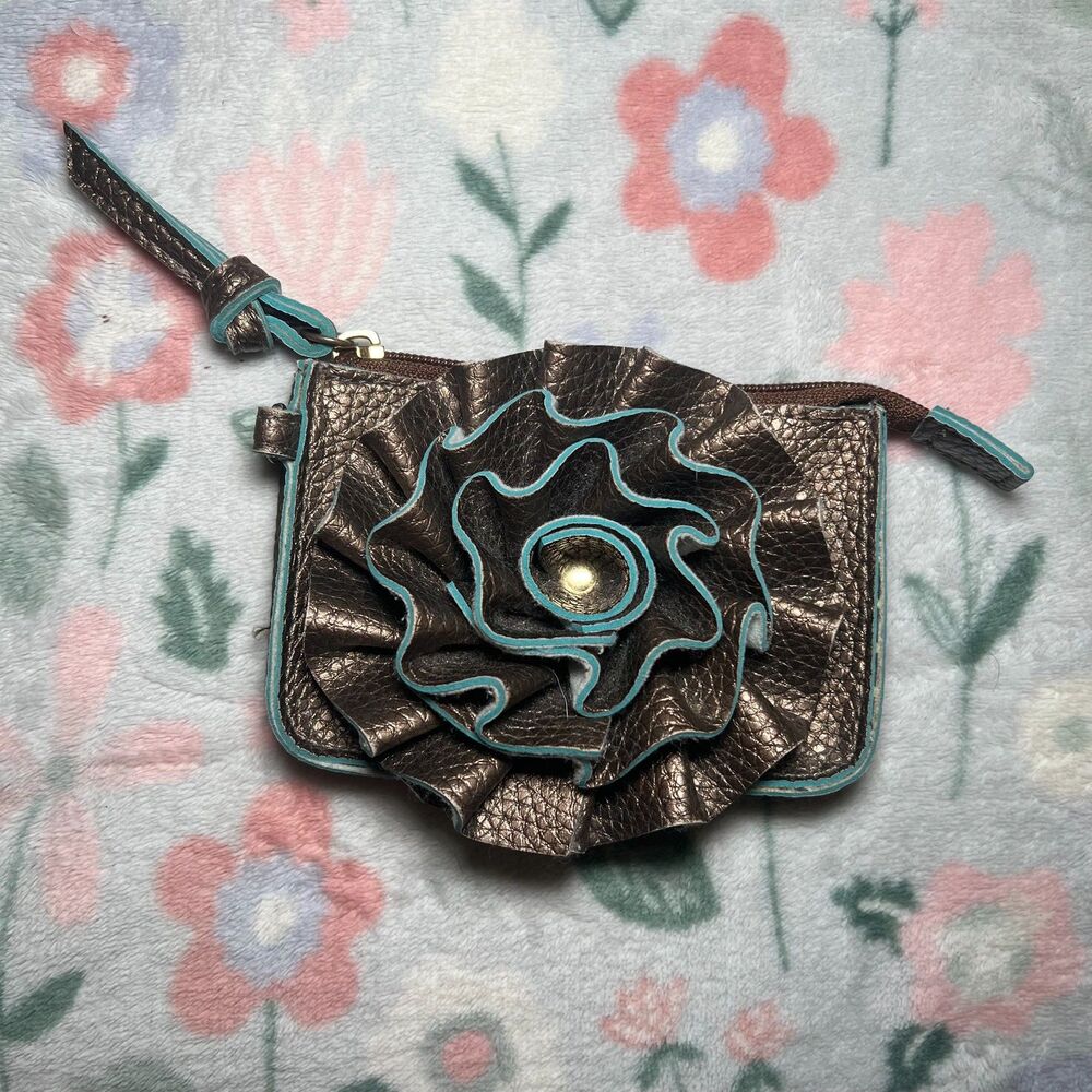 Vintage Y2K Jazzd Mini Leather Coin Purse Wallet Boho Flower 2000s Western Indie